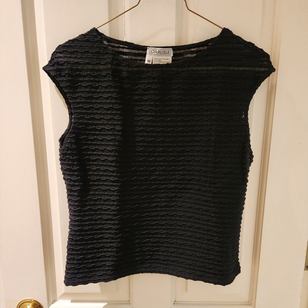 Carlisle Size M, black semi-sheer cap sleeve top
